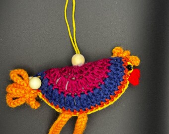 Handmade Crochet Chicken Ornament: Bird Hanging Home Decor