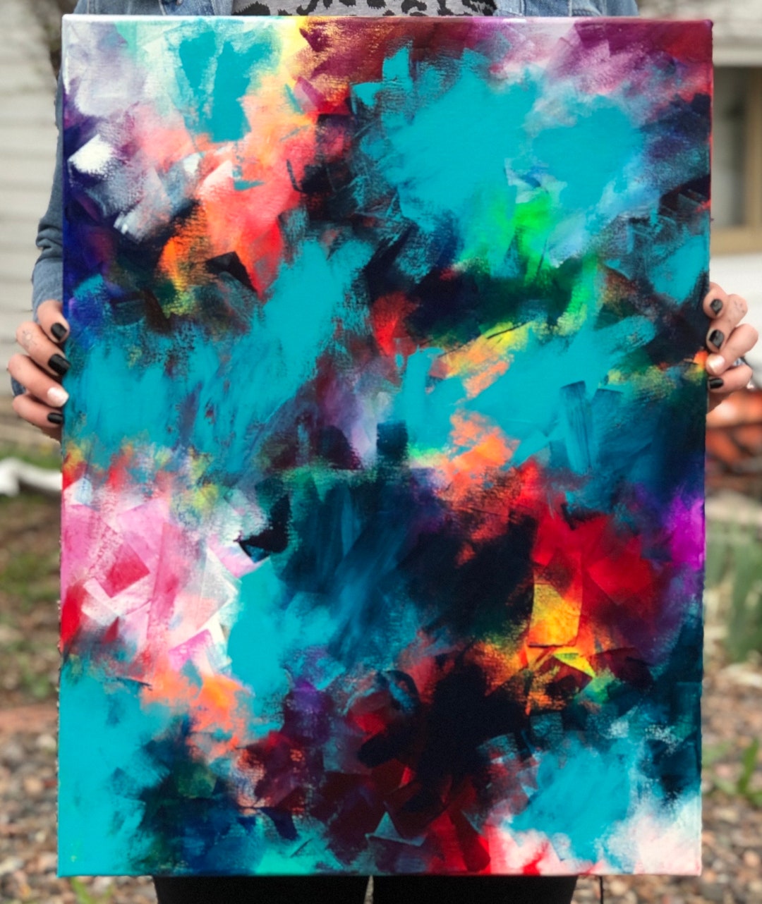 Abstract Neon Painting Rainbow Painting 24x20 Colorful Etsy