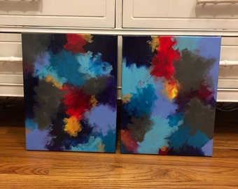 Abstract Painting | Set of 2 Paintings | Diptych Painting | 14" x 11" | Colorful Wall Art | Modern Art | Contemporary Art | Blue Painting