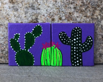 Cactus Magnet, Cacti Magnet Set, Handmade Gift, Cute Magnet, Plant Lady, Cacti Art, Purple and Green Gift, Cacti Painting, Stocking Stuffer