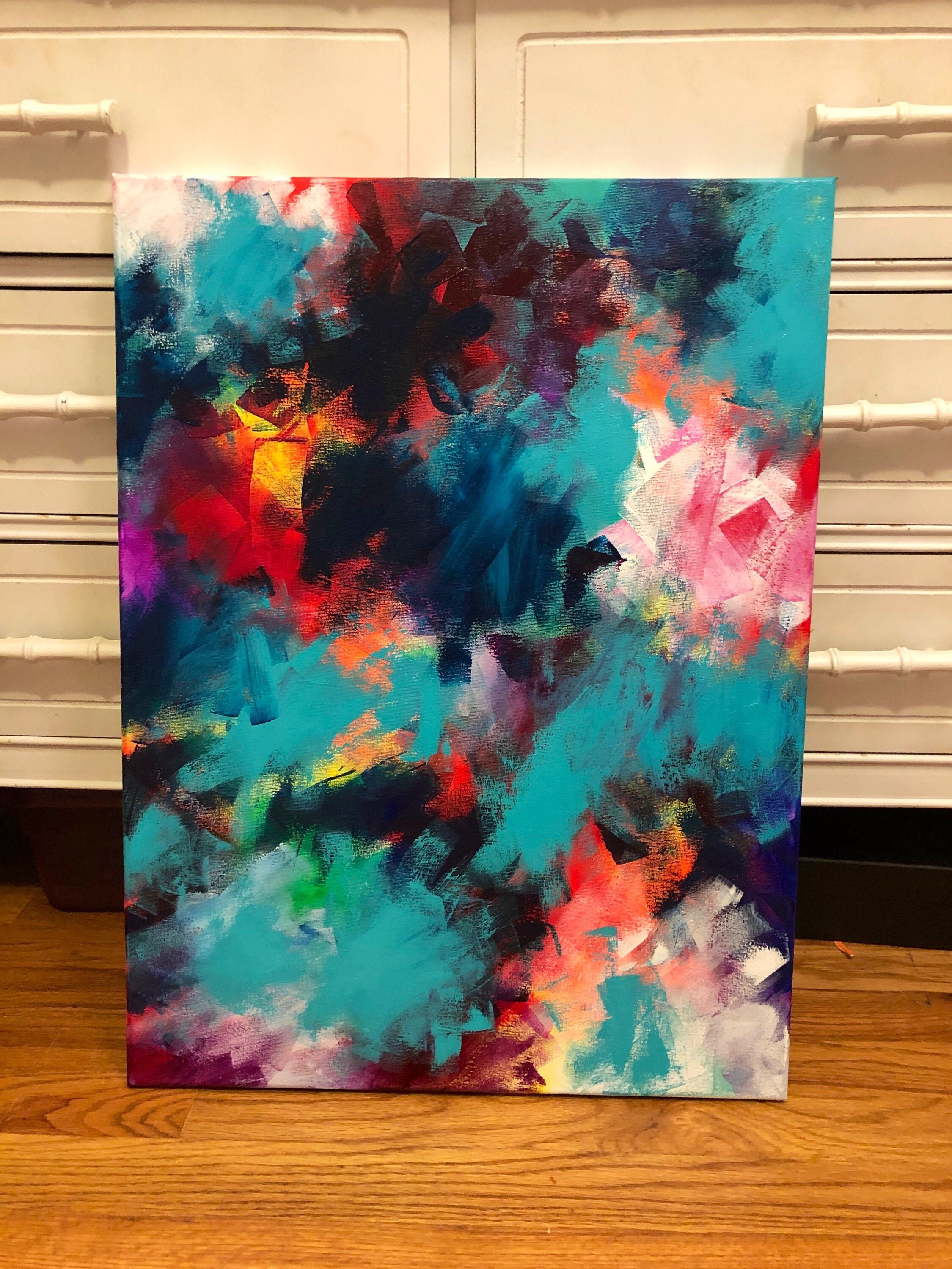 Abstract Neon Painting Rainbow Painting 24x20 Colorful Etsy