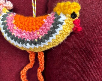 Handmade Crochet Chicken Ornament: Bird Hanging Home Decor