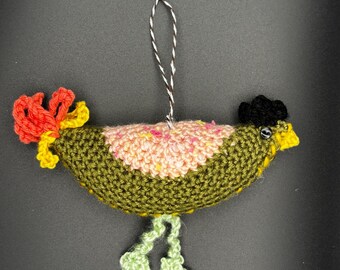 Handmade Crochet Chicken Ornament: Bird Hanging Home Decor