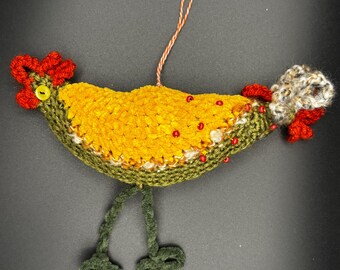Handmade Crochet Chicken Ornament: Bird Hanging Home Decor