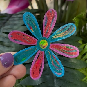 Flower Magnet, Wood Magnet, Handpainted Magnet, Colorful Decor, Wooden Flowers, Small Gift, Flower Gift, White Board Magnets, Fridge Magnet