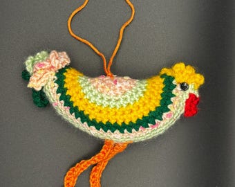 Handmade Crochet Chicken Ornament: Bird Hanging Home Decor