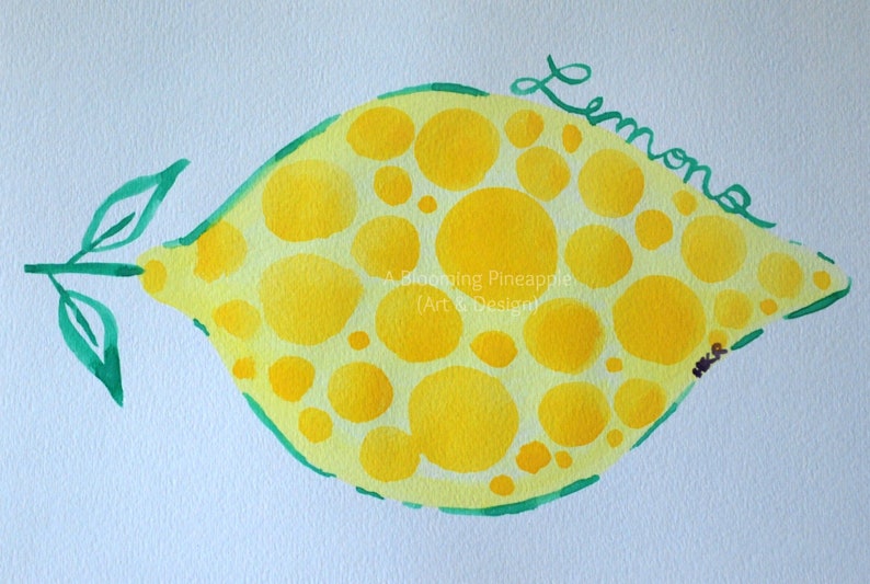 Original Abstract Art Abstract Lemon Painting Kitchen Art Modern Wall Art Painting in Yellow and Green 9\u201dx12\u201d Watercolor Lemon Art