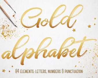 Gold alphabet clip art, Gold foil alphabet, Gold font clipart, Gold letters clipart, Gold numbers, Wedding clipart, Commercial use