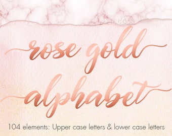 Rose gold alphabet clipart, Rose gold font clipart, Rose gold foil alphabet, Rose gold letters, Rose gold wedding clipart, Decorative
