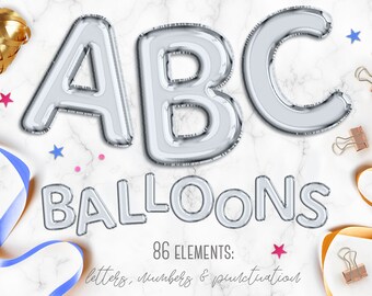 Silver balloon alphabet clip art, Silver balloons, Silver foil alphabet, Silver font, Silver letters, Balloon clipart, Wedding clipart