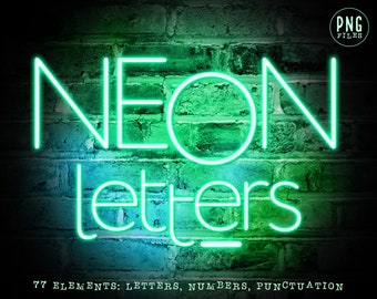 Green neon alphabet clipart, Neon letters clipart, Digital neon font, Neon numbers, Neon typography, Neon overlays, Green letters clip art