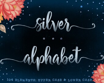 Silver alphabet clipart, Silver foil alphabet clip art, Silver font clipart, Typography clipart, Silver letters clipart, Printable letters