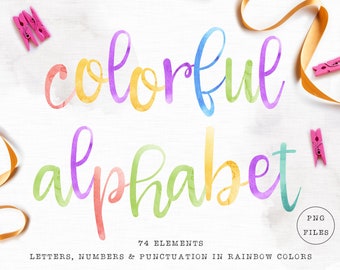 Rainbow watercolor alphabet clipart, Watercolor letters clipart, Rainbow font clipart, Letters clip art, Watercolor colorful letters