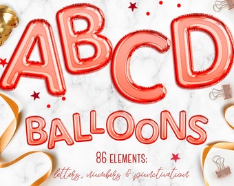 Red balloon alphabet clip art, Christmas red balloons, Red foil alphabet, Red font, Red letters, Balloon clipart, Red alphabet