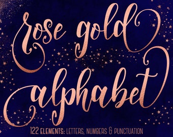 Rose gold foil alphabet clipart, Rose gold font, Rose gold alphabet clip art, Rose gold letters clipart, Rose gold numbers, Typography