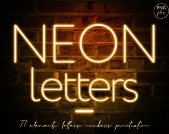 Neon alphabet clipart, Neon font, Neon letters clipart, Orange neon typography, Neon overlays, Orange letters clip art, Letter overlays, PNG