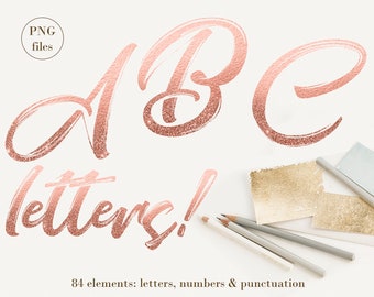 Rose gold glitter ombre alphabet clip art, Rose gold alphabet clipart, Rose gold font, Rose gold letters clipart, Rose gold numbers