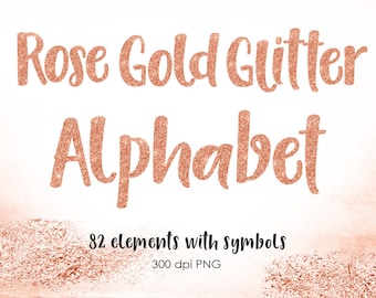 Rose gold alphabet clip art, Gold glitter alphabet, rose gold letters, Rose gold numbers, Rose gold symbols, Rose gold font, 82 elements