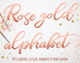 Rose gold alphabet, Rose gold foil alphabet, Rose gold font, Rose gold letters clipart, rose gold numbers, symbols, Wedding clipart