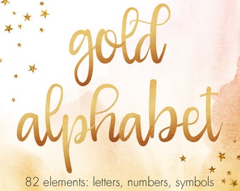 Gold font clipart, Gold alphabet clipart, Gold foil alphabet, Gold letters, Wedding clipart, Decorative lettering, Typography clipart