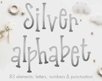 Silver alphabet clipart, Silver font clipart, Silver foil alphabet clip art, Silver letters clipart, Wedding clipart, Silver clipart
