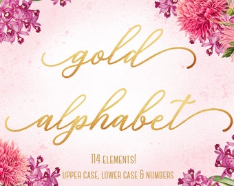 Gold alphabet clipart, Gold font, Gold foil alphabet, Gold letters clipart, Gold numbers clipart, Gold wedding clipart, Gold foil clipart