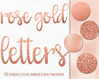 Rose gold alphabet clipart, Rose gold font, Lower case letters, Foil alphabet, Rose gold glitter, Numbers, Rose gold letters,Wedding clipart