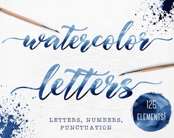 Blue watercolor alphabet clipart, Watercolor letters clipart, Watercolor font clipart, Blue alphabet, Decorative letters, Watercolor font