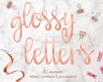 Rose gold font, Rose gold alphabet clipart, Rose gold foil alphabet, Rose gold letters clipart, Rose gold numbers, Wedding clipart