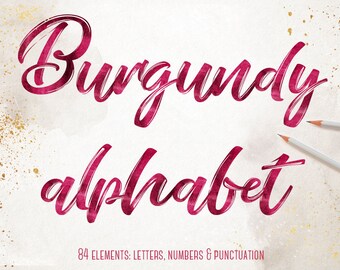 Burgundy alphabet clip art, Red alphabet clipart, Font clipart, Watercolor letters clipart, Watercolor alphabet, Christmas red alphabet
