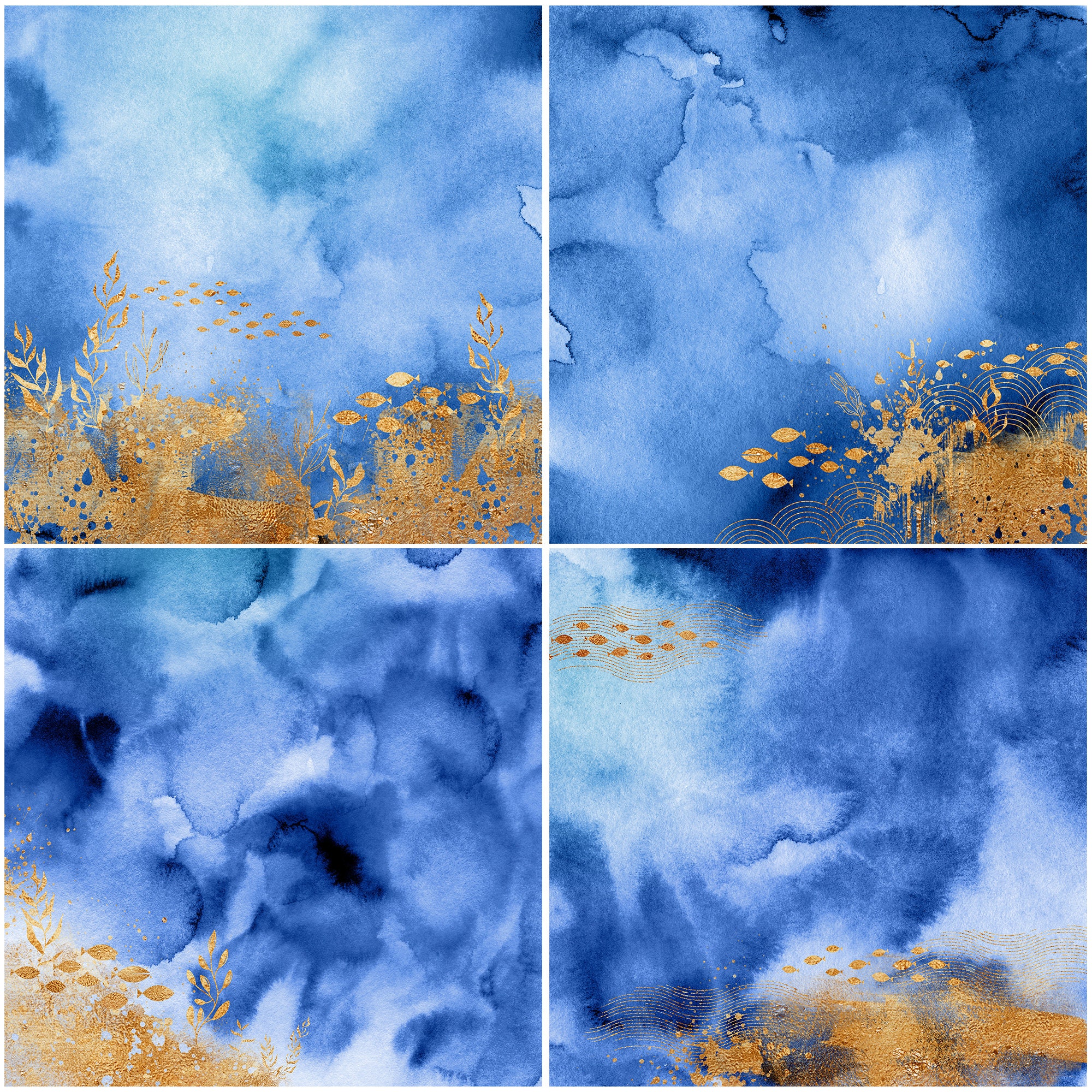 Oceanic Digital Papers Ocean Backgrounds Watercolor Textures - Etsy