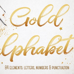 Gold alphabet clip art, Gold foil alphabet, Gold font clipart, Gold letters clipart, Gold numbers, Wedding clipart, Commercial use