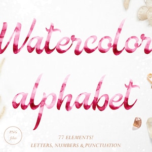 Clipart de alfabeto aquarela rosa, clipart de letras em aquarela, clipart de fonte aquarela, sobreposições de alfabeto rosa, letras decorativas, PNG