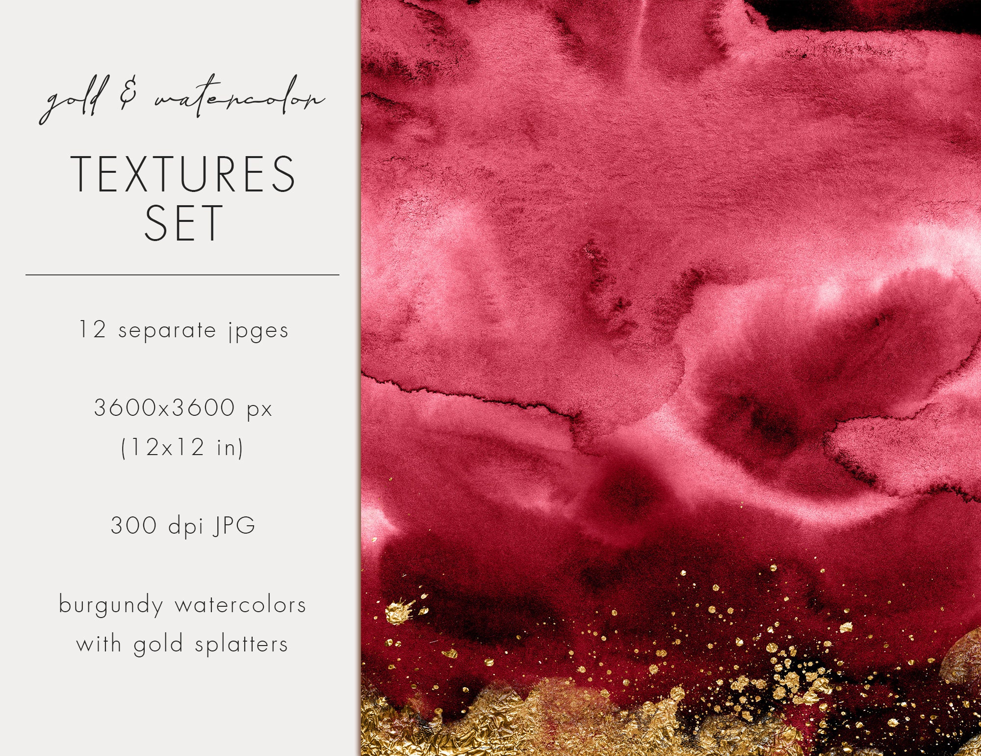 Burgundy Digital Papers With Gold Foil Watercolor Digital Etsy