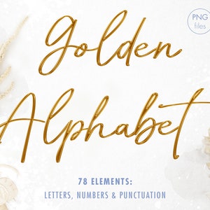 Clipart de letras douradas, alfabeto dourado, clipart de fonte, alfabeto de folha de ouro, sobreposições de letras, letras decorativas, letras de casamento, PNG