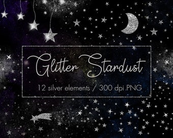 Silver stardust clipart, Silver stars clipart, Silver moon, Magic dust, Star overlays, Night sky,Galaxy clipart,Star clipart,Silver star,png