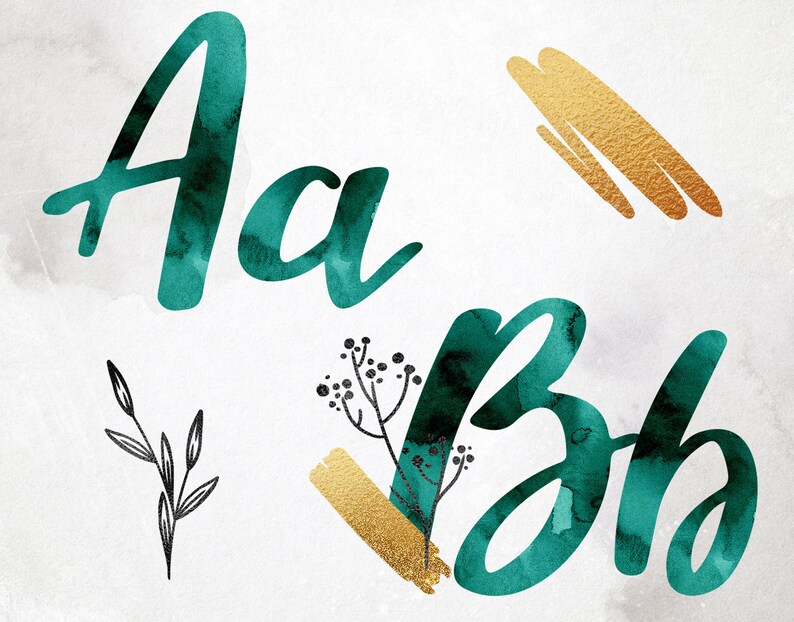 Download Emerald green watercolor font clipart Watercolor alphabet ...
