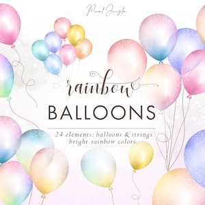 Clipart de globos arco iris, Imágenes prediseñadas de globos de colores, Superposiciones de globos, Globos de purpurina, Globos de Ombre, Elementos de diseño, PNG transparente