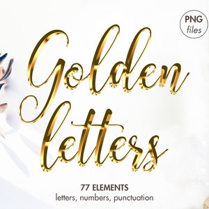 Gold Alphabet Clipart, Gold Schrift Clipart, flüssige Buchstaben, Goldfolie Alphabet ClipArt, goldene Buchstaben, dekorative Schriftzug, Typografie, PNG