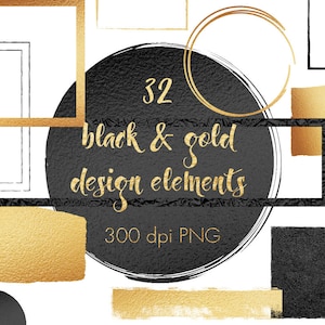May include: A set of 32 black and gold design elements, including circles, squares, and rectangles. The elements are perfect for adding a touch of elegance to your designs.