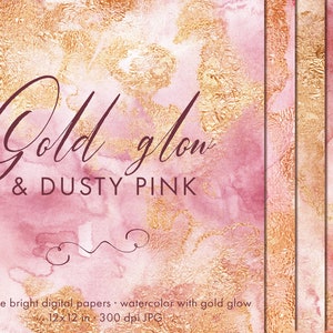 Pink Watercolor Paper: Gold Foil Texture, Digital Paper (JPG)