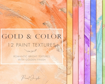 Gold Paint Splatter Digital Paper: Acrylic Texture Backgrounds (Digital Download)