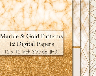 Gold and Marble paper, Marble textures, Gold patterns, Marble digital paper clipart, Gold textures, Glitter digital paper, Instant download
