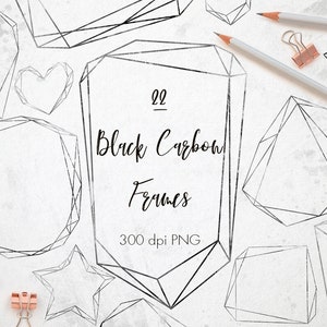 Black geometric frames clipart, Black crystal frames clip art, Design elements, Black frames overlays, Wedding clipart, Invitation template