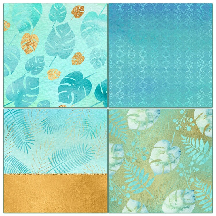 Buy 3 pay for 2 Gold watercolor tropical digital paper Gold Etsy