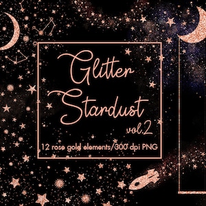 Clipart de poeira estelar de ouro rosa, clipart de estrelas de ouro rosa, sobreposições de estrelas, poeira mágica, céu noturno, clipart de galáxia, clipart de estrela, estrela de ouro rosa