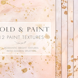 Blush Farbtexturen mit Goldspritzern, Digitales Papier pack, Blush Tapete, Gold Papier Clipart, Blassrosa Hintergrund, Gold Textur