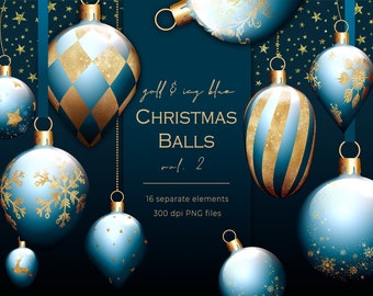 Blue christmas balls, Christmas baubles clipart, Winter ornaments, Winter design elements, Christmas decor, Xmas baubles, Gold baubles, PNG