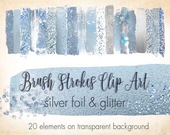 Buy 3 pay for 2, Silver foil and glitter brush strokes, Foil brush strokes clipart, Silver glitter, Paint strokes, Instant download
