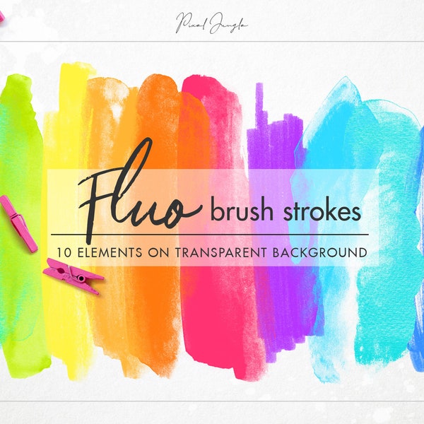 Fluo brush strokes clipart, Fluorescent overlays, Fluo paint, Neon paint, Brush strokes overlays, Paint strokes, Paint splatters, PNG